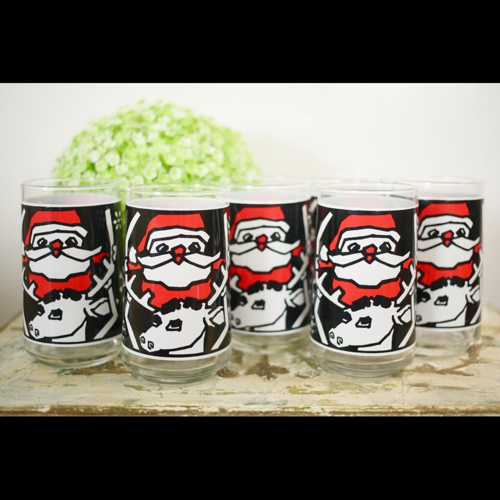 Vintage Santa and Reindeer Drinking Glasses